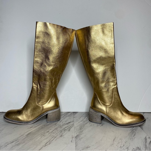 Free People Essential Gold Leather Tall Boot 38 1/2 - Picture 7 of 16